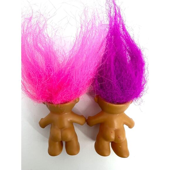 Vintage Russ Small Troll Doll Lot of 2 with Pink Purple Hair - Picture 2 of 6